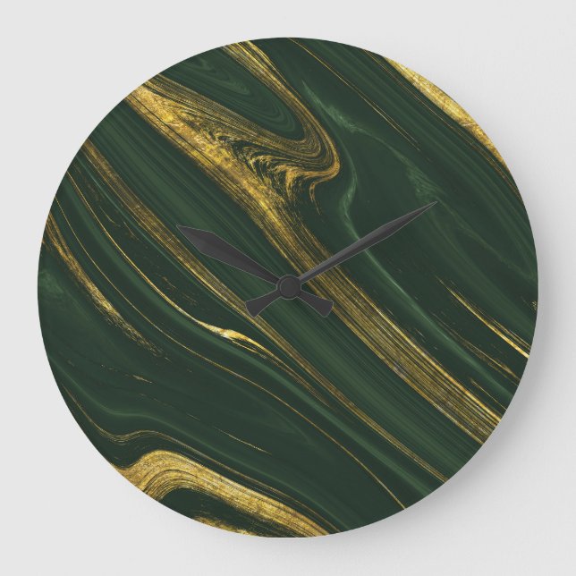 Luxuriöser grüner Onyx: Goldener Marmor. Große Wanduhr (Vorderseite)