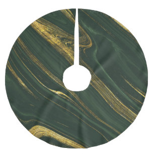 Luxuriöser grüner Onyx: Goldener Marmor. Polyester Weihnachtsbaumdecke