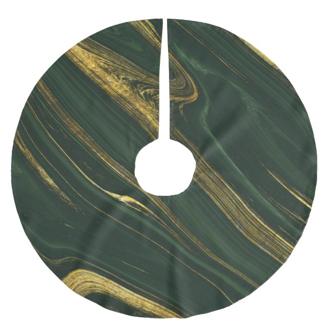 Luxuriöser grüner Onyx: Goldener Marmor. Polyester Weihnachtsbaumdecke (Vorderseite)