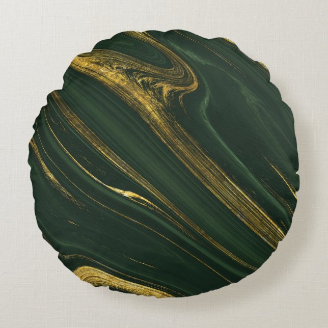 Luxuriöser grüner Onyx: Goldener Marmor. Rundes Kissen (Vorderseite)