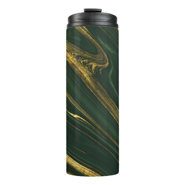 Luxuriöser grüner Onyx: Goldener Marmor. Thermosbecher (Vorderseite)