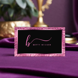 Luxuriöser Hot Pink Glitzer Moderner Script Monogr Visitenkarte