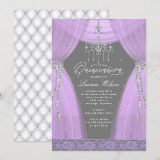 luxuriöser lila Kronleuchter in Quinceanera Einladung