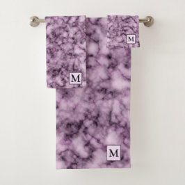 Luxuriöser Lila Marmor Mit Monogramm Badhandtuch Set