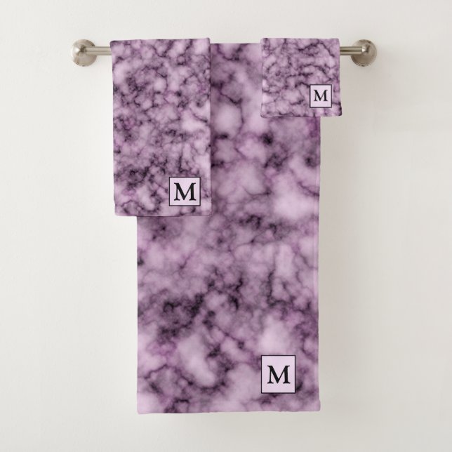 Luxuriöser Lila Marmor Mit Monogramm Badhandtuch Set (Insitu)
