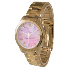 Luxuriöser Marmor Glitzer Rosa Lila Gold Armbanduhr