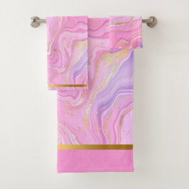 Luxuriöser Marmor Glitzer Rosa Lila Gold Badhandtuch Set