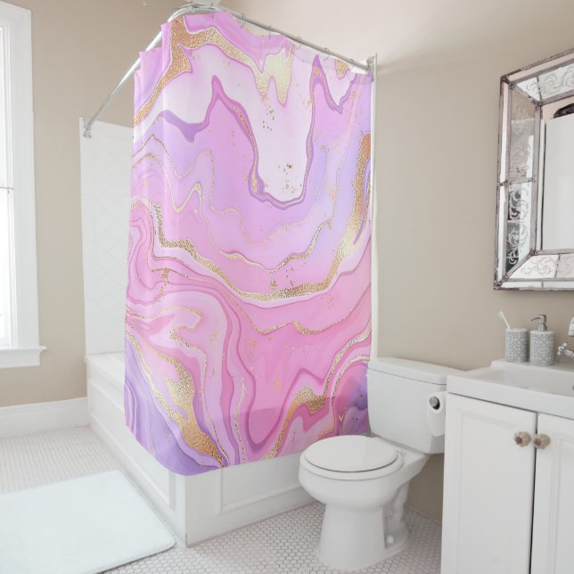 Luxuriöser Marmor Glitzer Rosa Lila Gold Duschvorhang (Beispiel)