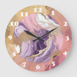 Luxuriöser Marmor Glitzer Rosa Lila Gold Große Wanduhr
