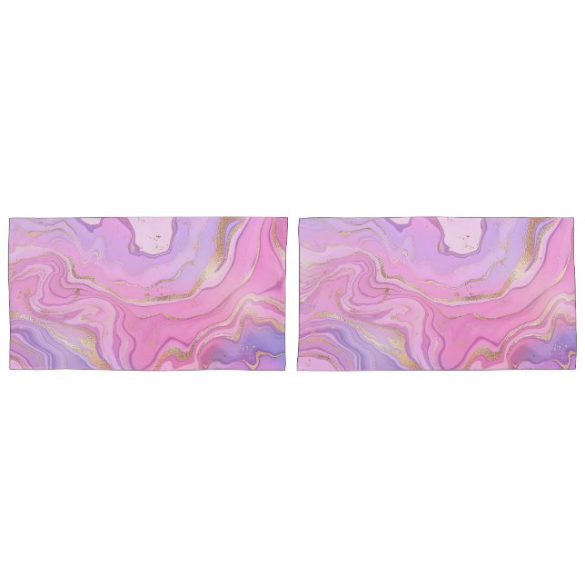 Luxuriöser Marmor Glitzer Rosa Lila Gold Kissenbezug (Vorderseite-Set)