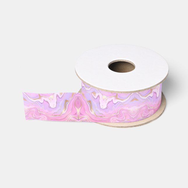 Luxuriöser Marmor Glitzer Rosa Lila Gold Ripsband (Spule)
