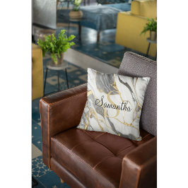 Luxuriöser Marmor Personalisiert Gold Gray & White Kissen