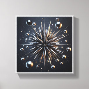 Luxuriöser Metallic Starburst - 3D Abstracter Silb Leinwanddruck