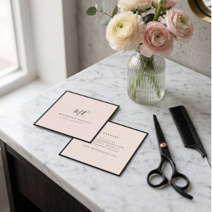 Luxuriöser Minimaler Monogram Blush Pink Klassisc Quadratische Visitenkarte