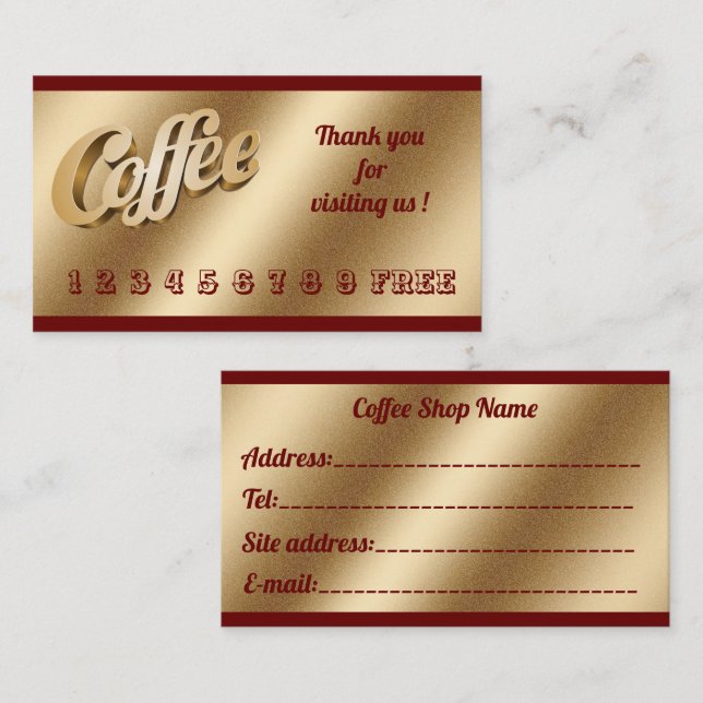 Luxuriöser moderner, kostenloser Gold-Kaffee Visitenkarte (Vorne/Hinten)