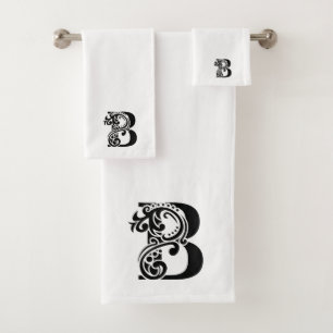 Luxuriöser monogramm schwarzer B-Buchstabe auf wei Badhandtuch Set