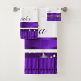 Luxuriöser Name für weiße und Lila Schrift Badhandtuch Set