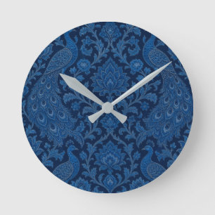 Luxuriöser persischer tiefer Pfauenblau-Entwurf Runde Wanduhr