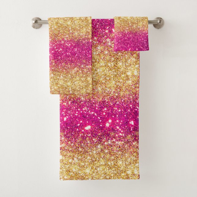 Luxuriöser Pink Gold Glitzer Badhandtuch Set (Insitu)