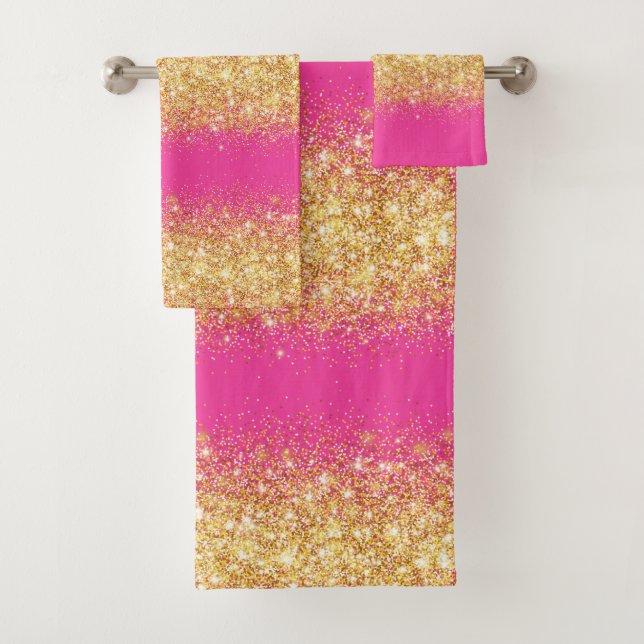 Luxuriöser Pink Gold Glitzer Badhandtuch Set (Insitu)
