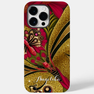 Luxuriöser Red and Gold Butterfly Individuelle Nam Case-Mate iPhone 14 Pro Max Hülle