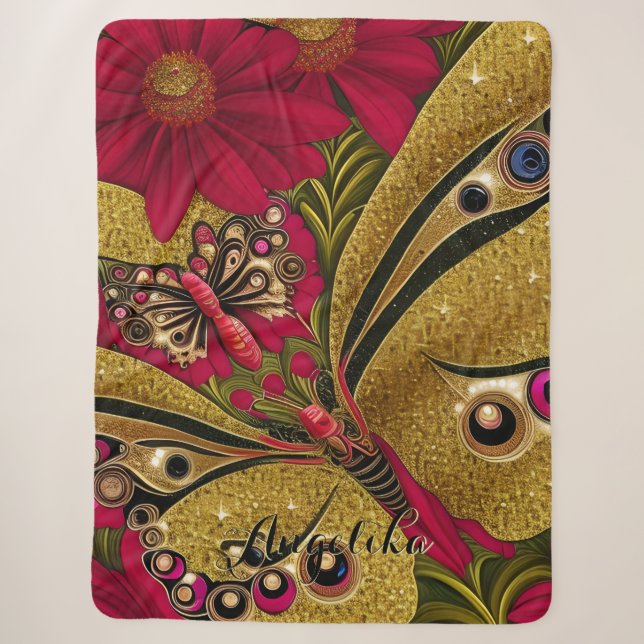 Luxuriöser Red and Gold Butterfly Individuelle Nam Sherpadecke (Vorderseite)