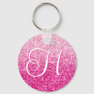 Luxuriöser rosa Glitter-Gradienten-Monogramm Schlüsselanhänger