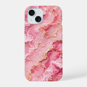 Luxuriöser rosa Ozeanmarmor mit goldenen Adern iPhone 15 Hülle