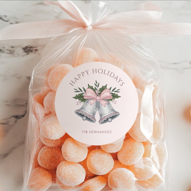 Luxuriöser rosa & silberner Glitter-W Weihnachtsgl Runder Aufkleber (Von Creator hochgeladen)