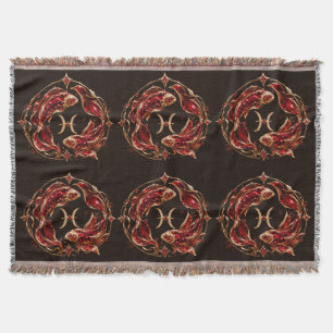 Luxuriöser roter Fische-Tierkreis Decke