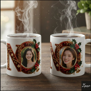 Luxuriöser roter Samt Gold Weihnachtsbuchstabe N Kaffeetasse