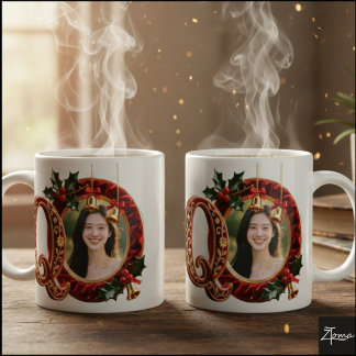 Luxuriöser roter Samt Gold Weihnachtsbuchstabe Q Kaffeetasse