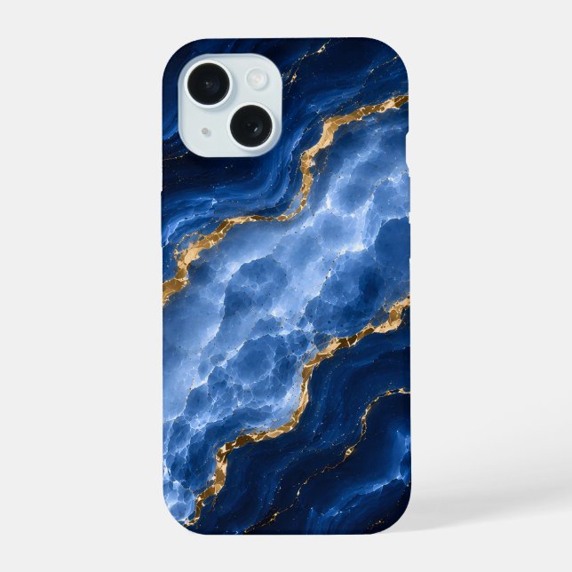 Luxuriöser Saphir-Marmor-Achat iPhone 15 Hülle (Rückseite)