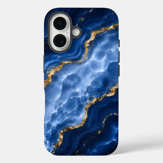 Luxuriöser Saphir-Marmor-Achat iPhone 16 Hülle (Rückseite)