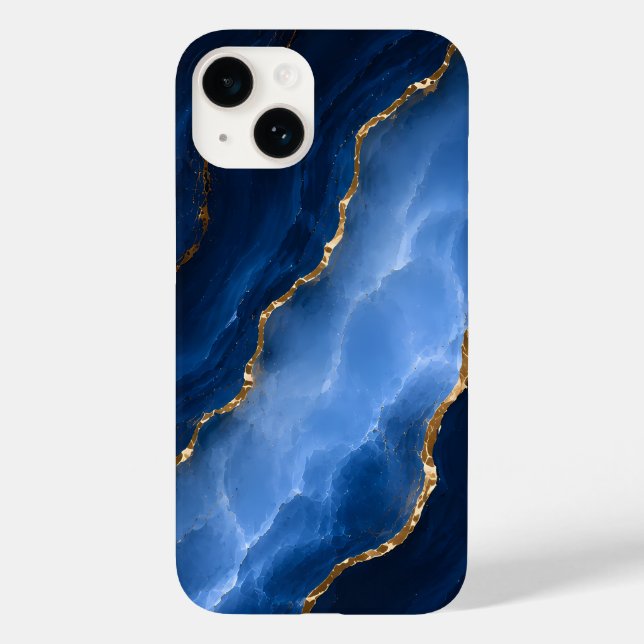 Luxuriöser Saphirblauer Marmor Case-Mate iPhone 14 Hülle (Rückseite)
