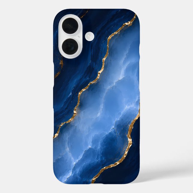 Luxuriöser Saphirblauer Marmor iPhone 16 Hülle (Rückseite)