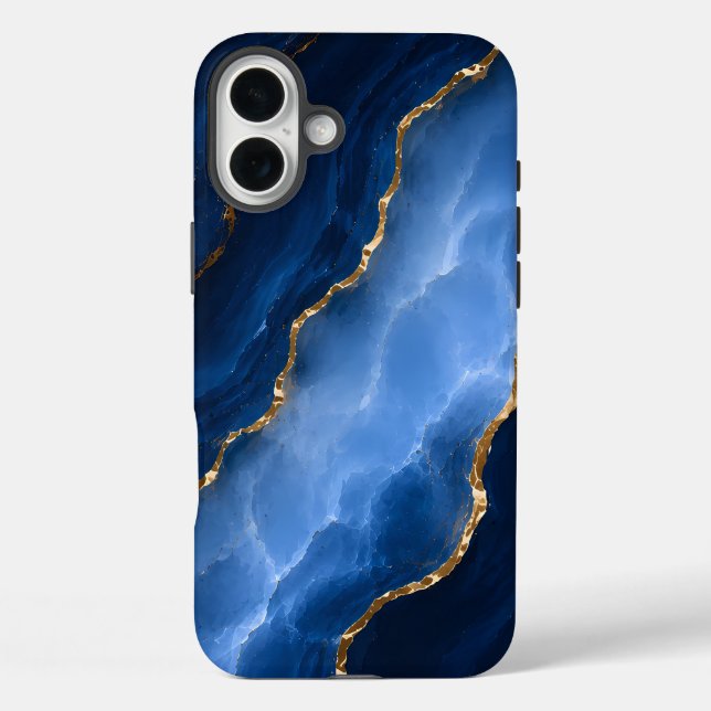 Luxuriöser Saphirblauer Marmor iPhone 16 Plus Hülle (Rückseite)