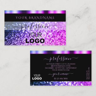 Luxuriöser Schwarz Rosa Lila Sparkle-Glitzer mit L Visitenkarte