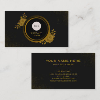Luxuriöser schwarzer & goldener Blumenkranz-Logo Visitenkarte