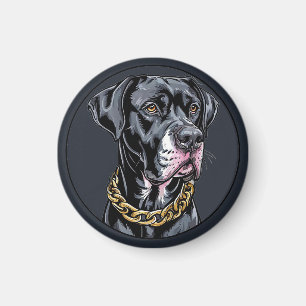 Luxuriöser schwarzer Hund mit Goldkette Magnet