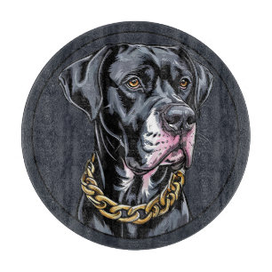 Luxuriöser schwarzer Hund mit Goldkette Schneidebrett