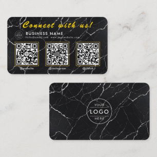 Luxuriöser schwarzer Marmor 3 QR-Code Multi-Social Visitenkarte