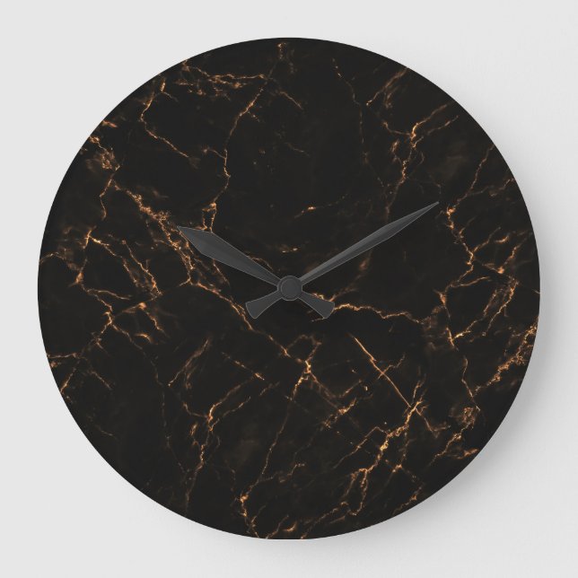 Luxuriöser schwarzer Marmor: Elegante Textur Große Wanduhr (Vorderseite)