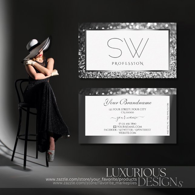 Luxuriöser Silber-funkelnder Glitzer auf White Mon Visitenkarte (Von Creator hochgeladen)