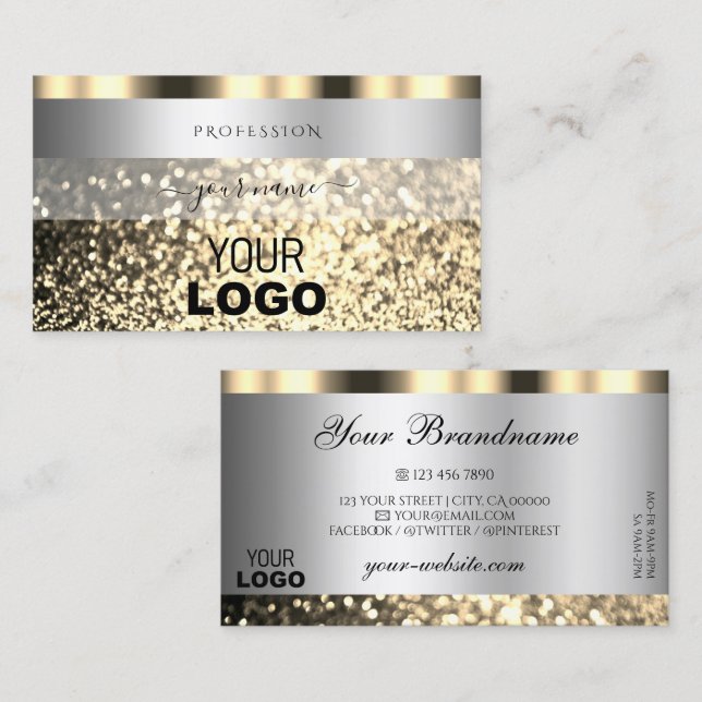 Luxuriöser Silber- und Goldglanz-Glitzer mit Logo Visitenkarte (Vorne/Hinten)