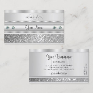 Luxuriöser Silver Sparkling Glitzer mit Monogram Visitenkarte