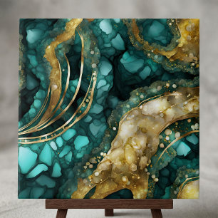 Luxuriöser Türkis Flüssig Gold Marmor Achat Geode Fliese