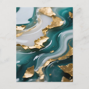 Luxuriöser Türkis-Goldblatt-Fluid-Marmor  Postkarte
