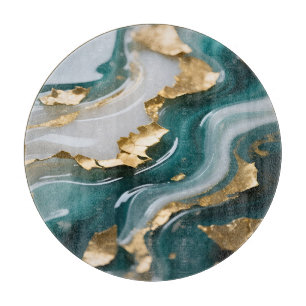 Luxuriöser Türkis-Goldblatt Fluid-Marmor  Schneidebrett