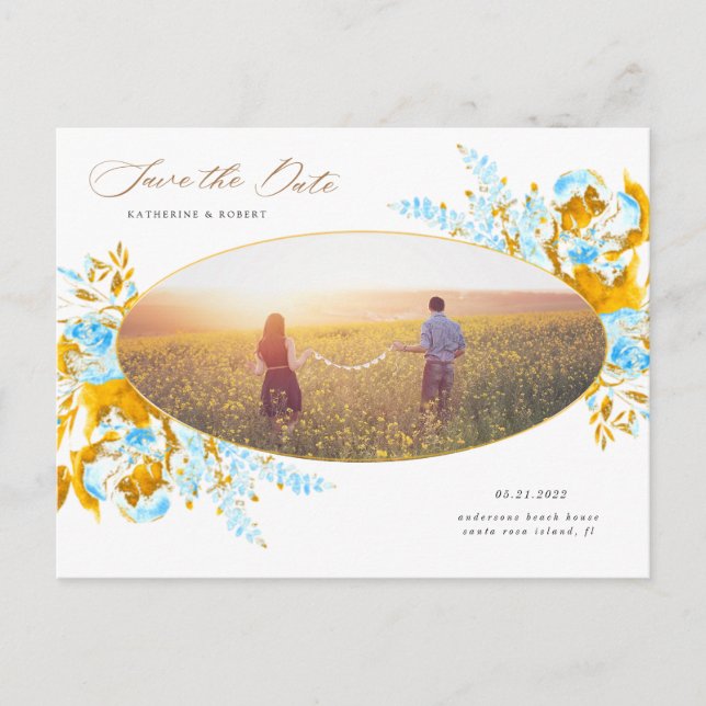 luxuriöser, türkisfarbener Save the Date Postkarte (Vorderseite)